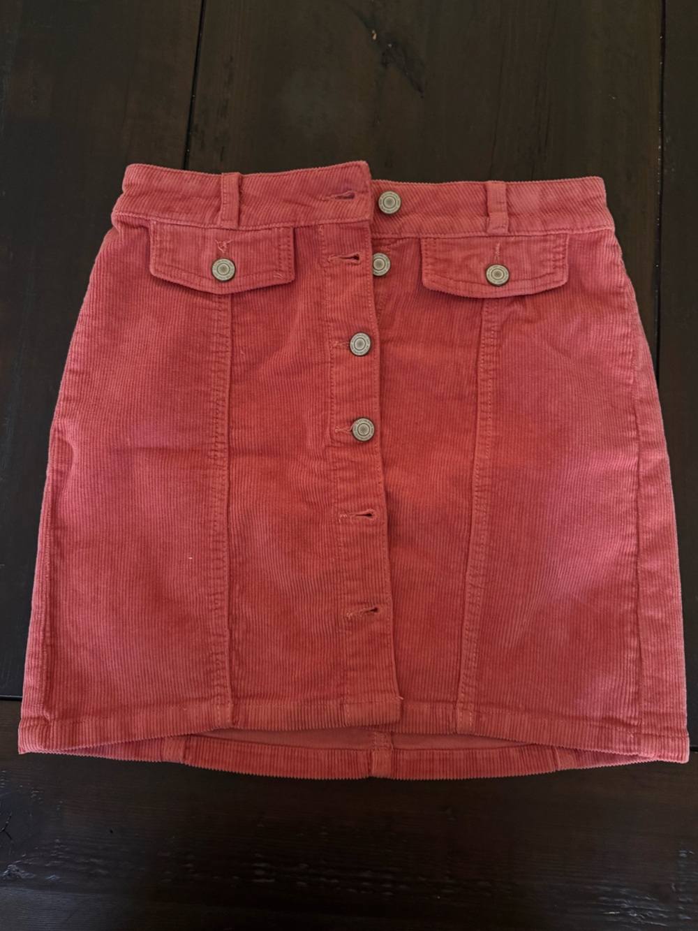 SO Girls' Button-Front Corduroy Skirt in Rust Red